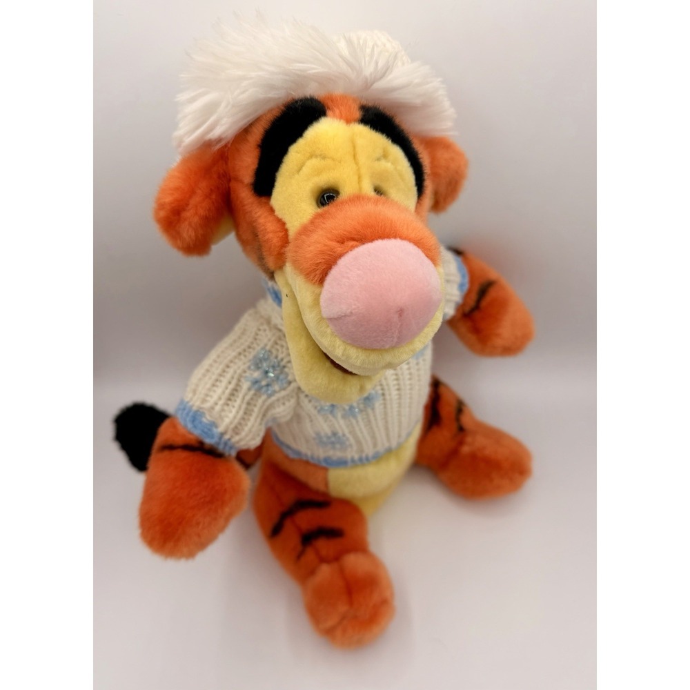 VTG 90s Disney Store Tigger Plush Winter Snowflake Knit Sweater 14" NWT Rare